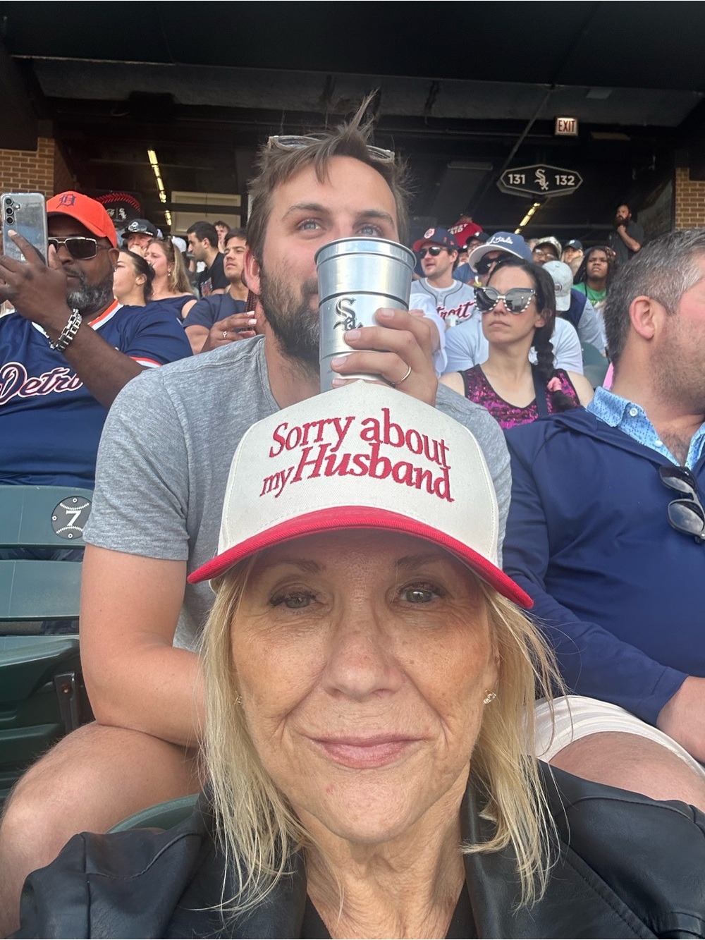 Sorry About My Husband Red & White Trucker Hat